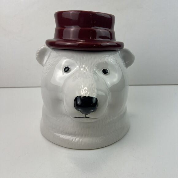 Polar Bear Cookie Jar Stoneware Threshold Christmas Winter Holiday Kitchen - Picture 1 of 9